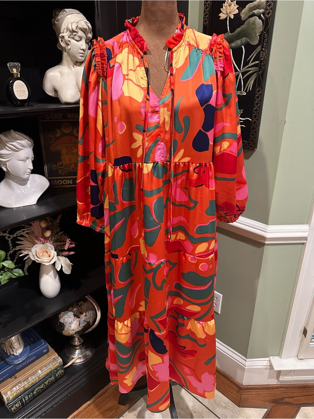 Umgee Orange Floral Midi Dress – Size Large